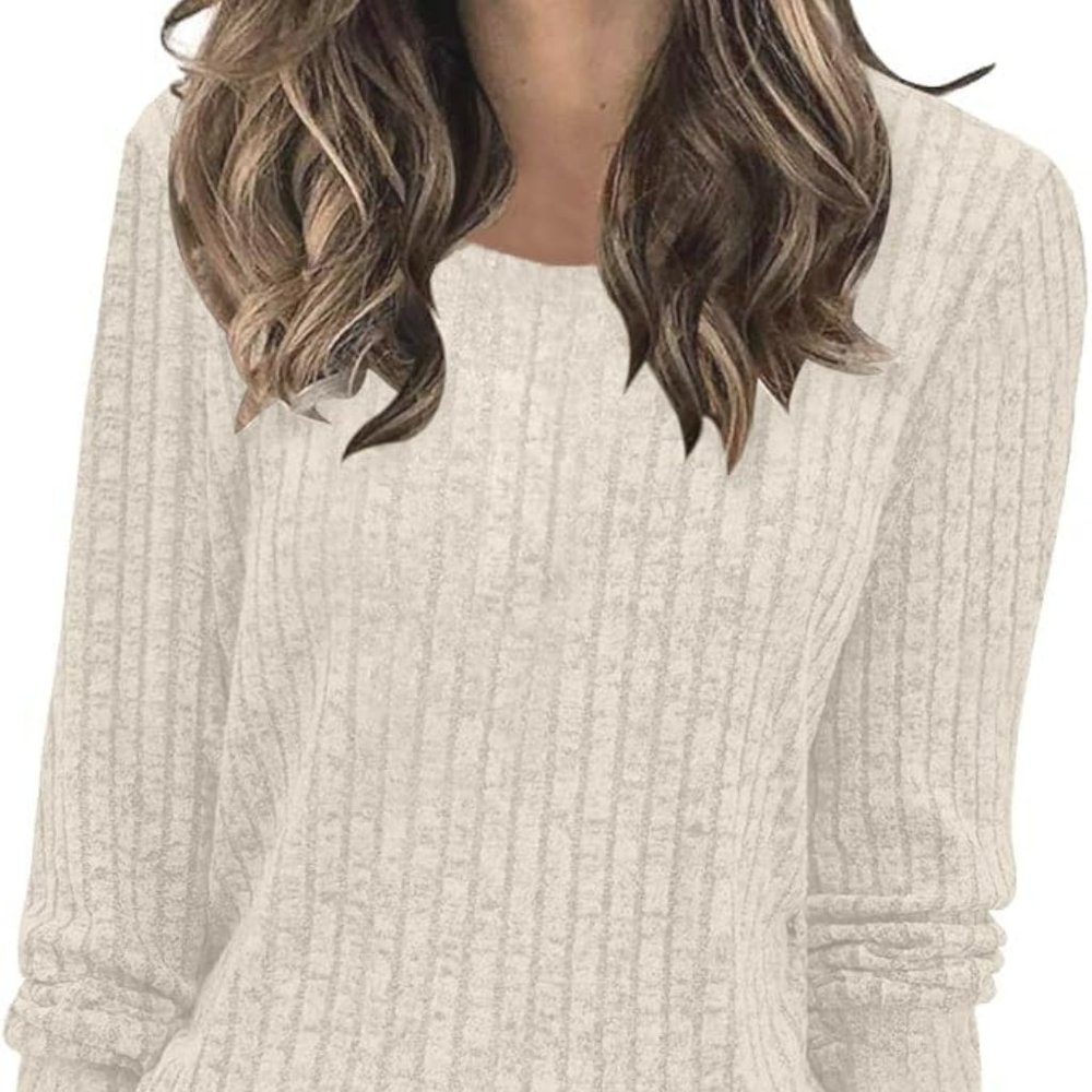 Long Sleeve Shirts Stripes Swewater for Women Lightweight Crew Neck Casual Wear